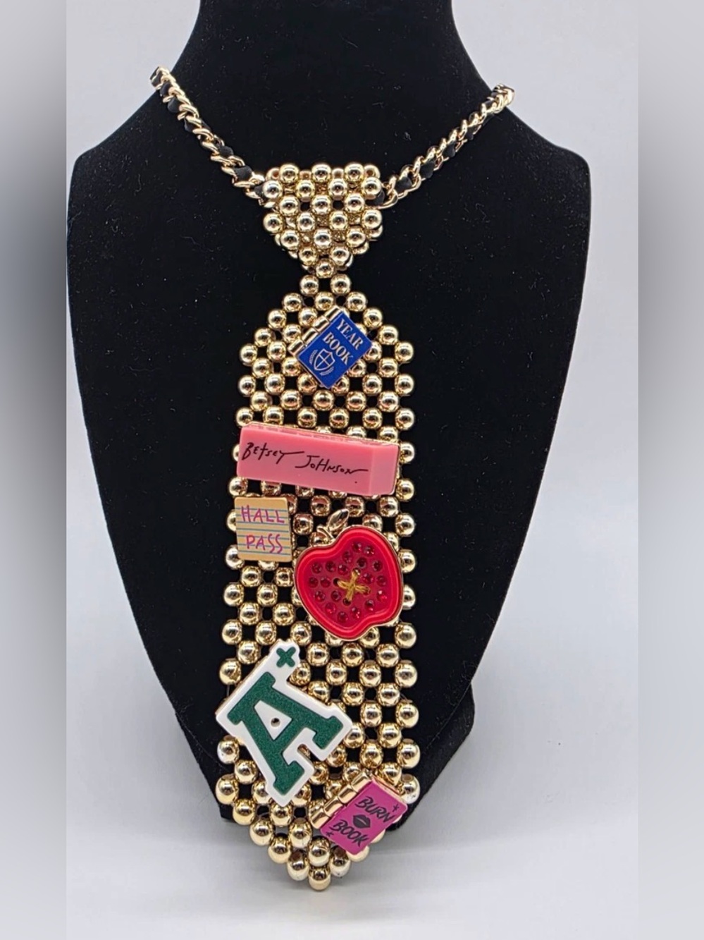Née Betsey Johnson Best In Class School Charm Tie Long Pendant Necklace - Picture 6 of 8